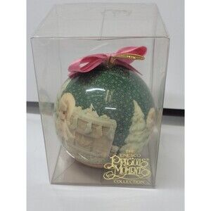 Lot of 4 Precious Moments Holiday Ornaments 1994 Enesco Round Balls Bows